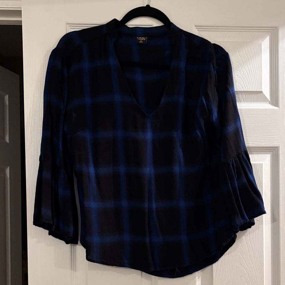 BLUE & BLACK CHECKERED BLOUSE